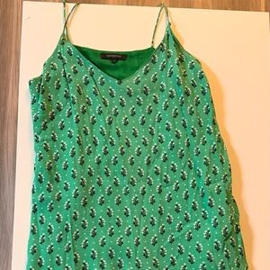 Olivaceous Emerald Sleeveless Dress with Leaf Motif
